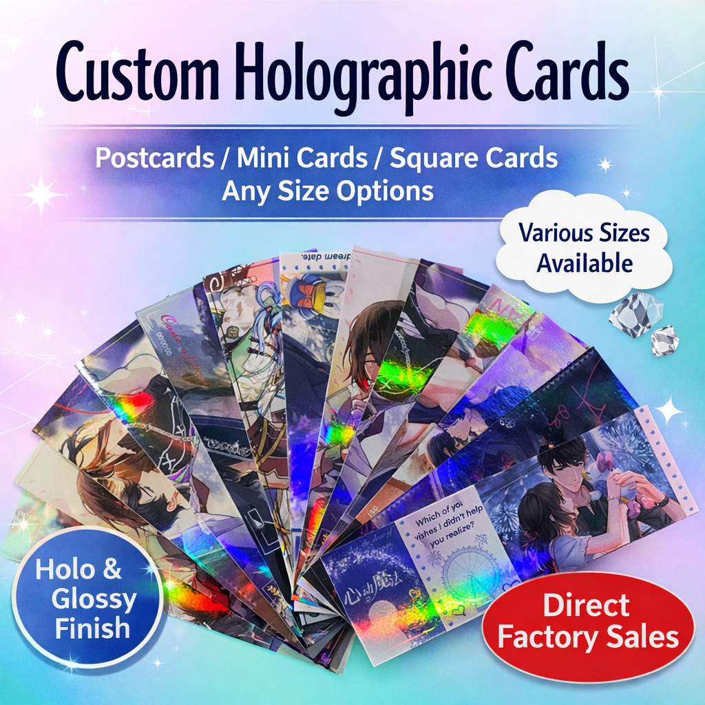 Custom Holographic Cards – Reverse Foil Holo Ticket Printing, Anime Merch Card Custom with Your Artwork