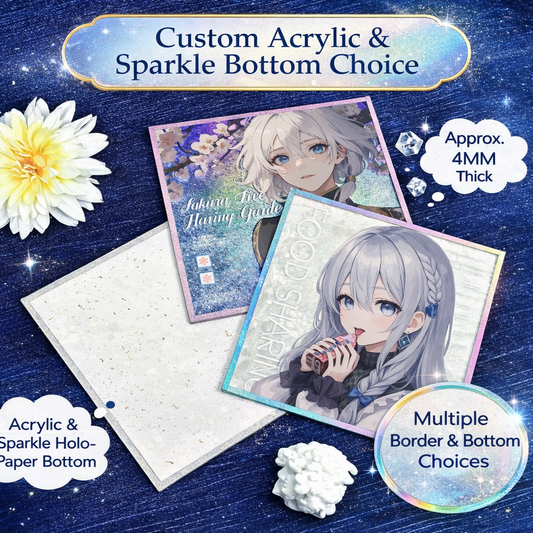 Custom Acrylic Shikishi Art Board – Double Glitter Shell Holographic Anime Print with Gold Foil